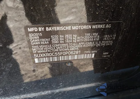 2015 BMW X5 xDrive35I from USA, damaged, VIN 5UXKR0C55F0P06281